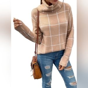 Women's Grid Minimalist Turtleneck Sweater NWT